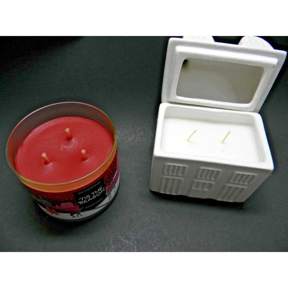 2 Candles Bath Body Works Tis the Season 3 Wick & White Ceramic House Ember Glow